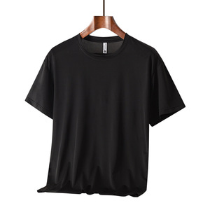 T-shirt unisexe OEM en polyester 230G, col rond, manches courtes, couleur unie, coupe ample, décontracté, été, assorti pour couple, vente en gros - Product Image 5