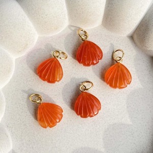 Natural Carnelian Shell Pendant | 12mm Carved Orange Coastal Gemstone <b>Charm</b> Gold Plated Gift for Women - Product Image 1