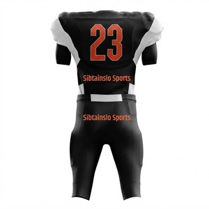 Wholesale New Style Custom Full Dye Sublimated Football Uniform Set Black Orange Jersey Integrated <b>Padded</b> <b>Pants</b> Team Sportswear - Product Image 5