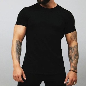 Camiseta de Hombre Gris, Corte Ajustado, Manga Corta, Cuello Redondo, Algodón Jersey, Color Sólido, Transpirable, Tejido de Punto, Largo Regular, OEM ODM - Product Image 2