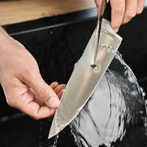 Brown and Black Wood Grain Handles Chef <b>Knives</b> with Silver Hammered Blades for Fruit Vegetable <b>Slicing</b> Chopping and Food Prep - Product Image 5