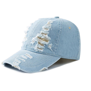 หมวกเบสบอลยีนส์แบบยูนิเซ็กซ์ 6 แผง ปรับขนาดได้ แต่งขาดสไตล์วินเทจ สีพื้นเรียบง่าย สำหรับผู้ใหญ่ ฤดูใบไม้ผลิ ฤดูร้อน - Product Image 4