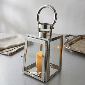 Luxury Stainless Steel Glass <b>Lantern</b> <b>Large</b> Silver Metal Candle <b>Lantern</b> with Ring Handle for Outdoor Garden & Wedding Decor - Product Image 1