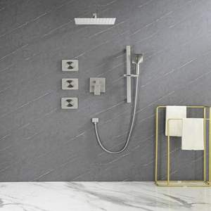 Système de douche au design confortable avec pommeau de douche, douchette à main, barre coulissante, jets latéraux, bras de douche, tuyau, robinet, levier de commande pour salle de bain - Product Image 2
