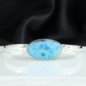Wholesale Natural Larimar Gemstone Oval <b>Cuff</b> <b>Bracelet</b> 925 Sterling <b>Silver</b> Plated Handcrafted Designer Fashion Jewelry for Women - Product Image 1