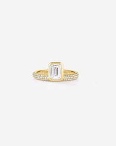 Diamond Engagement <b>Rings</b> Wholesale 14K Solid Gold <b>Emerald</b> Round Lab Grown Solitaire Bezel Set Micro Pave 2.2mm Band Fine Jewelry - Product Image 1