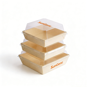 Plateau à emporter en bois écologique jetable, conteneur biodégradable en PET pour gâteaux et sushis - Product Image 3