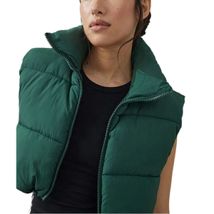Chaleco Acolchado sin Mangas con Cuello Alto Verde para Mujer, Ropa Exterior Informal, Cortavientos, Color Sólido, Ropa de Invierno Cálida - Product Image 2