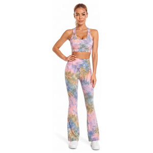 Women's Tie Dye Yoga Set Racerback Crop <b>Top</b> High Waist Flare <b>Leggings</b> 2 Piece Spandex Polyester Workout Wear Bra & <b>Leggings</b> Set - Product Image 4