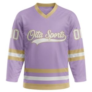 Men Lavender Sublimated <b>Ice</b> Hockey V Neck Striped Jersey Polyester Sports Shirt Team Match Training Athletic Clothing - Product Image 1