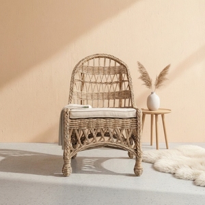 Handmade Durable Eco-Friendly Natural Rattan <b>Dining</b> <b>Armchair</b> with Cushion Rustic Design for Home Hotel & Outdoor Use - Product Image 3
