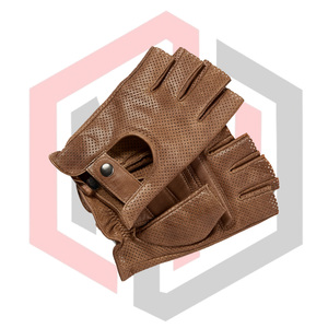 Guantes de Conducción sin Dedos de Piel de Cordero Marrón, Antideslizantes, Resistentes a Desgarros, Transpirables, Anticorte, Antiestáticos, con Muñequera Ajustable - Product Image 2