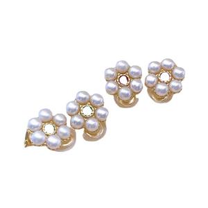 Boucles d'oreilles classiques françaises micro-incrustées Haoshi, bijoux rétro en forme de pétale, perle d'eau douce de 4-5 mm, pince d'oreille pour femmes - Product Image 5