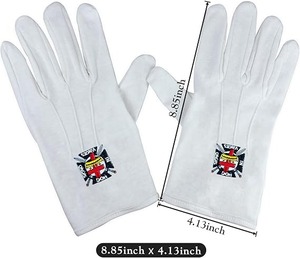 Gants maçonniques des Templiers, gants en coton blanc avec croix rouge brodée, insignes maçonniques - Product Image 4