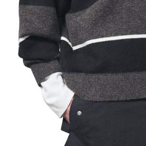 Pull en maille rayé pour homme, col contrastant, gris anthracite, manches longues, décontracté, hiver, en mélange de coton doux, OEM - Product Image 5