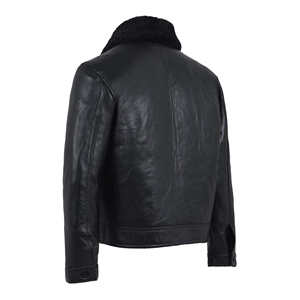 Chaqueta de Cuero Negra para Hombre con Capucha de Piel, Chaqueta de Motero con Forro Polar Cálido para Invierno, Abrigo con Capucha de Piel de Oveja Genuina Resistente - Product Image 5