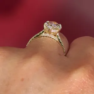 Moissanite Marquise Cut Engagement <b>Ring</b> 925 Sterling Silver Yellow Gold Plated Pave Band Fine Jewelry - Product Image 3