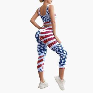 <b>Women</b> Seamless Yoga Set Printed High Waist <b>Leggings</b> and Sports Bra Two Piece Workout Gym Athletic Fitness Suit - Product Image 2