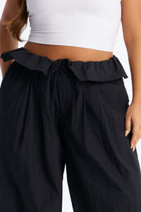 Pantalon large pour femme avec taille paperbag et cordon de serrage, coupe décontractée, tissé, OEM, marque privée, pantalon homme - Product Image 5