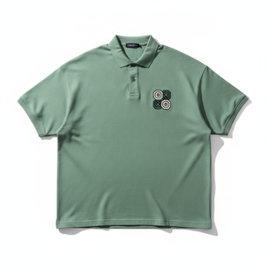 2026 Summer Green Short <b>Sleeve</b> <b>Polo</b> <b>Shirt</b> With Geometric Embroidery Front Casual Style 100% Cotton Oxford Fabric Breathable - Product Image 1