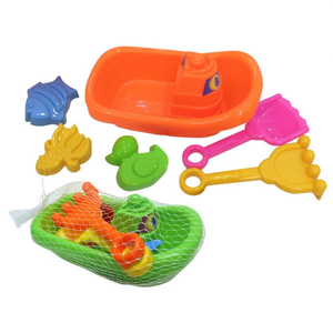 Set di giocattoli da spiaggia con borsa a rete con stampo a forma di barca, pala e anatra, 17x28x14,5 cm, per bambini da 2 a 4 anni, unisex - Product Image 2