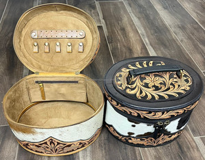 Trousse de voyage ovale en cuir véritable usinée à la main Boîte de rangement de style occidental Organisateurs de bijoux cosmétiques de maquillage avec fermeture éclair et poignée - Product Image 6