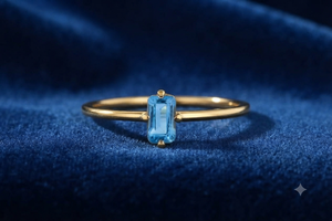 Bague en argent 925 avec topaze bleue taille émeraude, sertie à griffes, minimaliste, pour femme, bague de fiançailles avec pierre précieuse - Product Image 2