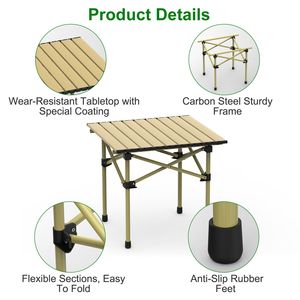 Tavolo da Campeggio Pieghevole Portatile in Acciaio al Carbonio Resistente, Leggero e Richiudibile con Borsa per il Trasporto, Pannello Effetto Legno per Esterni - Product Image 3
