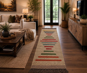 Neutral Geometric Kilim Runner <b>Rug</b> Handmade Wool Jute Modern <b>Boho</b> Farmhouse Hallway Entryway Corridor Carpet Runner - Product Image 1