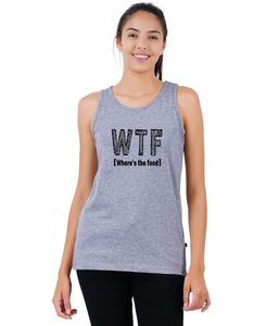 Débardeur gris en coton pour femme avec imprimé WTF, col rond, sans manches, décontracté, respirant, tricoté, avec logo sur le devant - Product Image 2