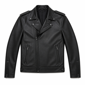 Blouson moto en similicuir d'agneau pour homme, manches longues, fermeture éclair, col montant, style automne, noir, imperméable, respirant, coupe-vent - Product Image 6