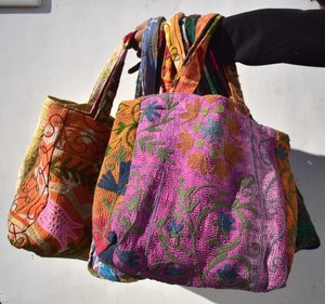 Vintage Suzani Kantha Tote <b>Bag</b> – Handmade Embroidered <b>Boho</b> Shoulder <b>Bag</b>, Recycled Cotton Tribal Handbag - Product Image 1