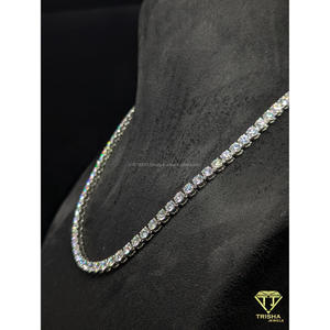 Luxury Moissanite <b>Iced</b> Out Hip Hop Tennis <b>Chain</b> Necklace with Custom Plating Options in 925 Sterling Silver By Trisha Jewels - Product Image 2