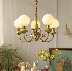 Lámpara colgante de cristal rosa rubor con delicadas ramas de rosas de cerámica, disponible a precios de mayorista. - Product Image 6
