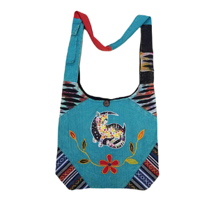 Bolso Bandolera Casual de Hip-Hop con Rayas, Flores Bordadas, Cierre de Cremallera, Ecológico, Ligero, de Algodón Suave - Product Image 1