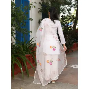 Nouvelle Arrivée 2026 Salwar Kameez en Pur Coton Coupe Ajustée pour Femmes Indiennes et Pakistanaises, Tenue de Fête avec Broderie de Perles Véritables, Blanc - Product Image 3