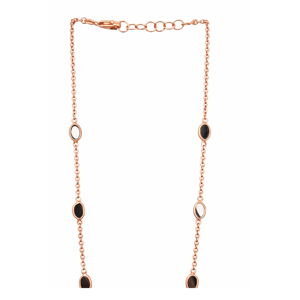 Collier élégant en or rose 18 carats avec pendentif ovale Midnight et pierres noires profondes, chaîne à maillons délicate et minimaliste, bijoux pour femmes - Product Image 3