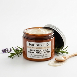 Crème revitalisante quotidienne ProduxPro réparatrice intense, éclaircissante et lissante pour cheveux bouclés et abîmés, soin 2-en-1 à base de plantes à rincer - Product Image 1