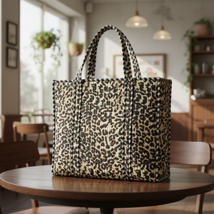 Sac à main matelassé artisanal à motif tigre, sac fourre-tout en tissu 100% coton avec passepoil rayé noir, chef-d'œuvre de haute qualité - Product Image 4