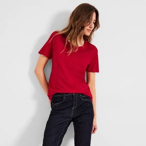 เสื้อยืดคอกลมยาวสีทึบทรงหลวมพรีเมี่ยมสำหรับผู้หญิงผ้าคอตตอนแห้งเร็วถักแบบกำหนดเองเป็นมิตรกับสิ่งแวดล้อม - Product Image 1