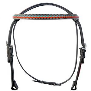 Cabezada para caballo estilo western ajustable, trenzada a mano, de cuero genuino, con frenteal de cuero crudo blanco y cuero marrón 93 - Product Image 1