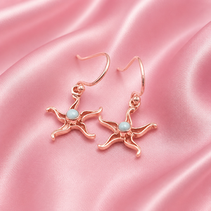 Pure 925 Sterling Silver Larimar Star <b>Dangle</b> <b>Earrings</b> Handmade Celestial Drop <b>Earrings</b> Women Gift Rose <b>Gold</b> & Yellow <b>Gold</b> Plated - Product Image 3