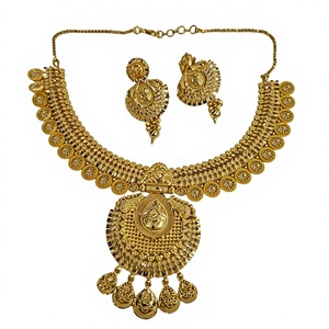 Juego de Collar de Novia de Oro Sólido de 22K de Lujo, Joyería de Boda Tradicional India con Filigrana y Pendientes Ornamentados para Mujer - Product Image 2