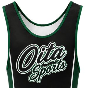 Men Black Green Sublimated Wrestling Singlet Polyester Sleeveless <b>Athletic</b> Sports Uniform Team Training Competition Match Wear - Product Image 4