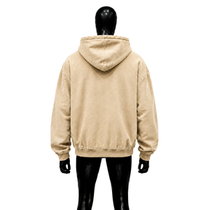 เสื้อแจ็คเก็ตมีฮู้ดสีเบจแบบโอเวอร์ไซส์ ปักตัวอักษร ซิปเต็มตัว สไตล์เรโทร นิวทรัล กรันจ์ ดีไซน์ทำเก่า สตรีทสไตล์ อูร์เบน - Product Image 2