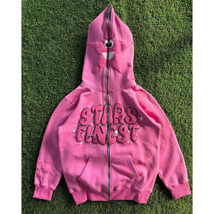 เสื้อฮู้ดซิปสีชมพู ลายกราฟิก Y2K ทรงโอเวอร์ไซส์ ลายดาว หน้าฮู้ด แจ็คเก็ตสตรีทแวร์ ยูนิเซ็กส์ แฟชั่นลำลอง สั่งทำได้ ขายส่ง - Product Image 1