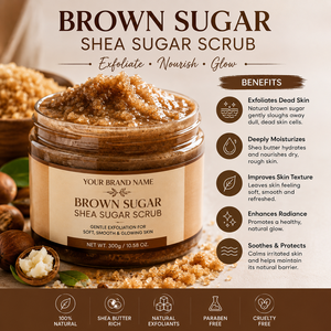 OEM Wholesale Private Label Brown Sugar Shea <b>Body</b> <b>Scrub</b> Natural Exfoliating Nourishing & Hydrating Skin Care for Spa Bulk Supply - Product Image 3