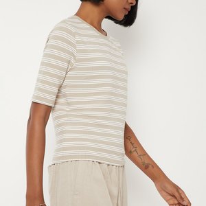 เสื้อยืดคอกลมลายทางสำหรับผู้หญิงทรงยาวมีสไตล์สวมใส่สบายทุกวัน - Product Image 2