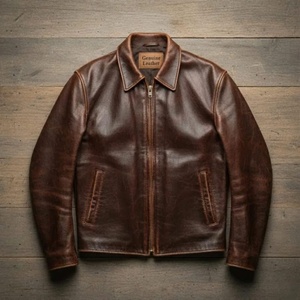 <b>Men's</b> Genuine <b>Leather</b> <b>Jacket</b> <b>Brown</b> Turn-down Collar Zipper Closure Casual Winter Wear Regular Fit Solid Color Front Customized - Product Image 3