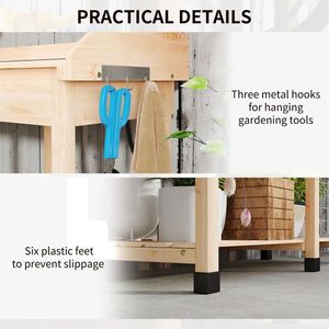 Tavolo da Giardinaggio in Legno Naturale per Esterni con Lavello Rimovibile e Rubinetto per Patii e Cortili - Product Image 6